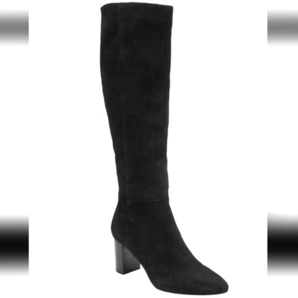 Brand New Banana Republic Black Suede Tall Shaft Block Heeled Boots